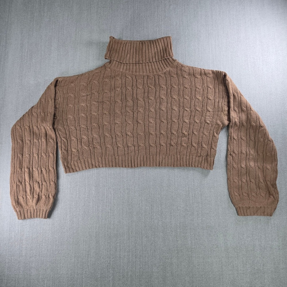Ambiance Apparel Sweater Women S Brown Cable Knit Cropped Turtleneck Pullover